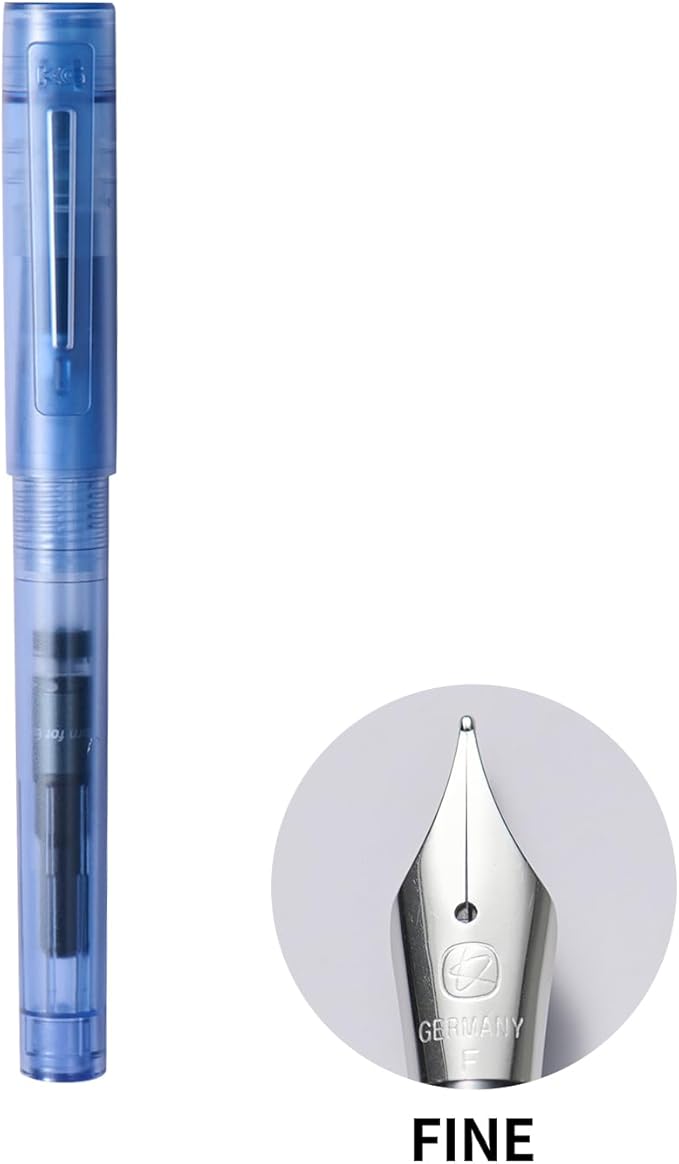 Kaco SKY Fountain Pen with Extra 8 Ink Cartridges, Black Ink Pen with Fine Nib and Ink Converter, Blue