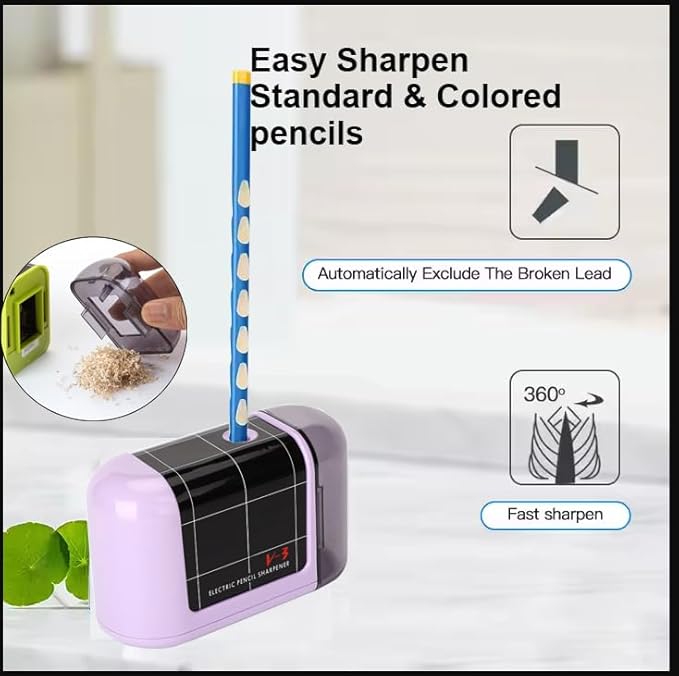 Battery Operated Electric Pencil Sharpener, Portable Electric Pencil Sharpener for Kids, for No.2/Color Pencils (6-8mm), School, Home, Office, Classroom(Purple)