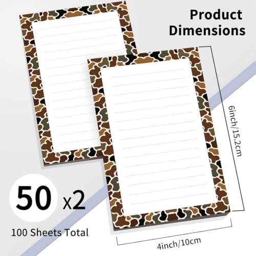 2 Pack Lined Sticky Notes 4x6 in, Cute Self-Stick Notepads with Lines, Large Memo Pads Strong Adhesive for Office, Home Green Cute Camouflage