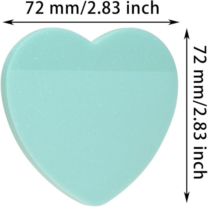 ONLYKXY Glitter Heart Shape Transparent Sticky Notes for Annotating,2.8in Pastel Color Waterproof Index Sticker Self-Stick Book Tabs Soft PET Marker Memo Pad for Home School Office (6, Green)