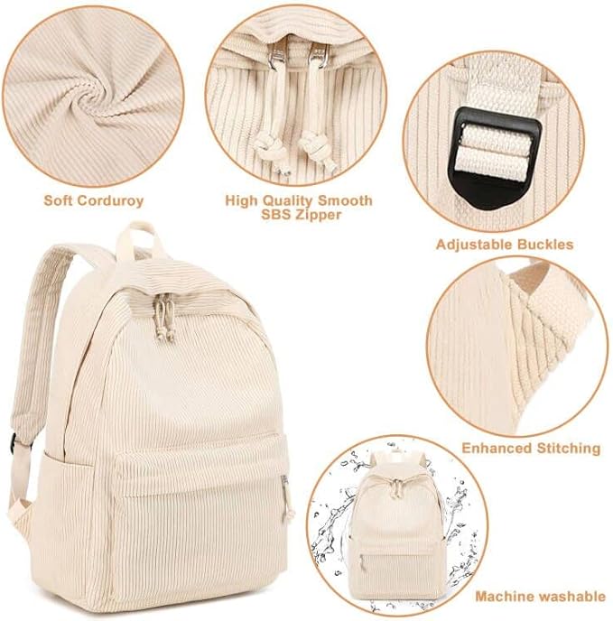 BTOOP School Backpack for Teens Large Corduroy Bookbag Lightweight 15.6 inch Laptop Bag for Girls Women Casual High School College