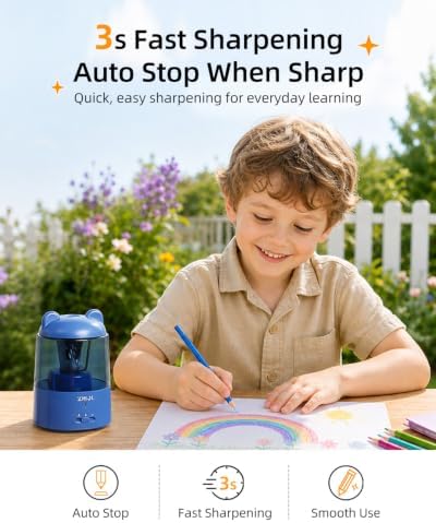 ZMOL Rechargeable Electric Pencil Sharpener for Colored Pencils Blue