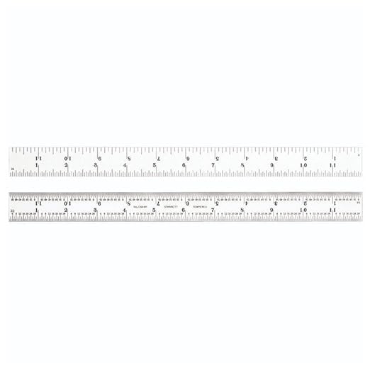 Starrett Spring Tempered Steel Rule with Satin Chrome Finish, Quick Reading, and Inch Graduation - 12" Length, 4R Graduation Type, 3/64" Thickness - C604R-12