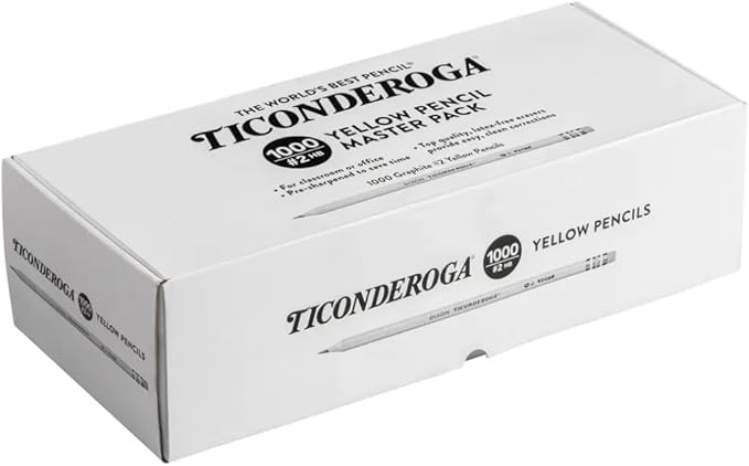 Ticonderoga Wood-Cased Pencils, Pre-Sharpened, 2 HB Soft, Yellow, 1000/Box, Pack of 2 Boxes, 2000 Pencils Total