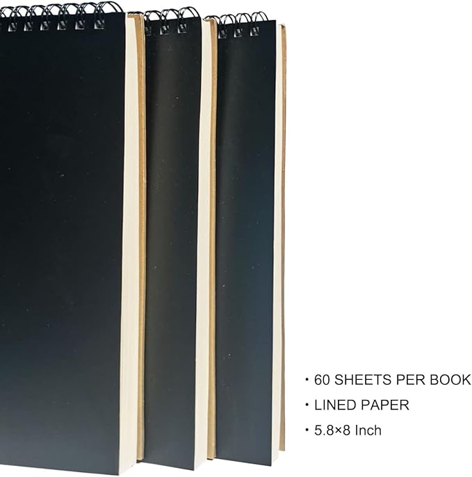 Spiral Steno Pads, Lined Note Pads, 3Pack, 6” x 8”, 60 Sheets Steno Books