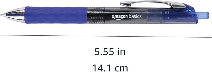 Amazon Basics Retractable Gel Pens, Fine Point 0.7mm, Smooth Writing, No-Smear Ink, Blue, 12-Pack