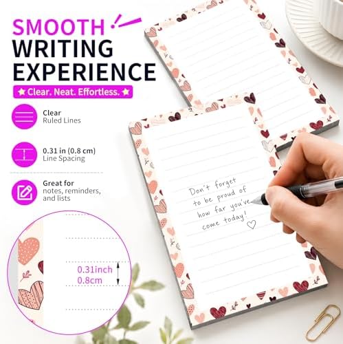 Lined Sticky Notes 4x6 in, 2 Pack Large Cute Notepads with Lines Self-Stick Note Pad, Funny Memo Pads Strong Adhesive for Office, Home Colorful Cute Hearts