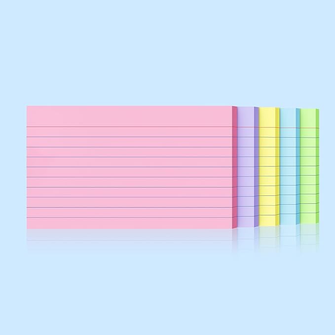 250 Count Index Cards 3x5 Inch 180gsm Heavy Weight Colored Flash Card (50 Sheets Each), Note Taking for Students, Teachers, Professionals, Study Note Cards for Office Home School