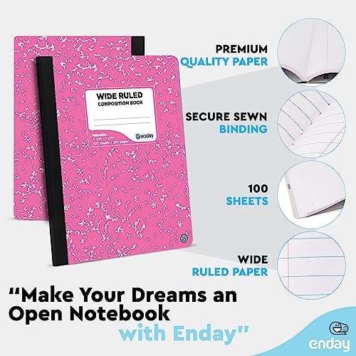 Emraw Composition Notebooks (48 Pack) Wide Ruled Paper Bulk, Hard Cover Composition Notebook, Lined Composition Books, 200 Pages (100 Sheets), Wide Ruled Notebook, (Assorted Colors)