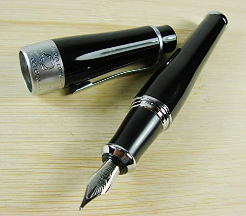 Asvine Duke Charlie Chaplin Fountain Pen Fine Nib, Unique Design Collection Black Heavy Pen with Pouch