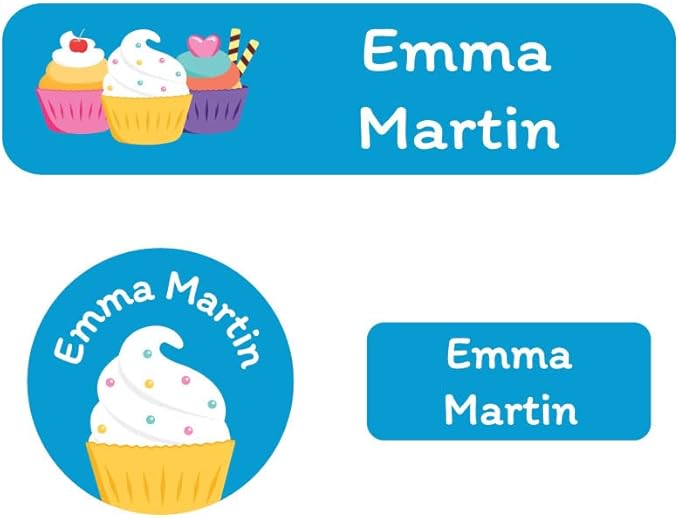 Name Bubbles - Kids Custom Name Labels for Daycare, School, Camp (102 Labels) - Personalized Waterproof Name Stickers for Clothes Tags, Lunch Boxes, Water Bottles, & School Supplies (Cupcakes)