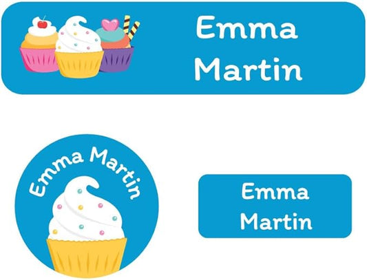 Name Bubbles - Kids Custom Name Labels for Daycare, School, Camp (102 Labels) - Personalized Waterproof Name Stickers for Clothes Tags, Lunch Boxes, Water Bottles, & School Supplies (Cupcakes)