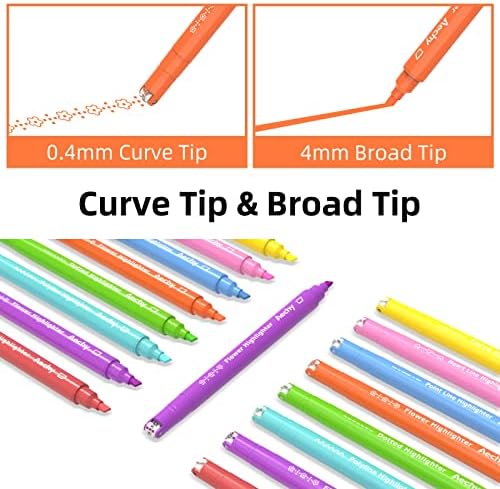 AECHY Dual Tip Curve Highlighter Pens,6 Pattern Roller & 8 Chisel Tip Pens