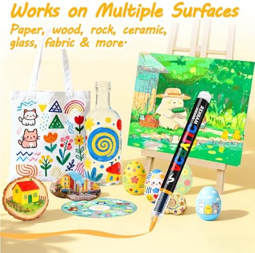 120 Colors Acrylic Paint Markers, Water-Based Colored Paint Pens, Brush Tip Markers with Direct-Liquid Ink Control System, Markers Set for Pumpkin Decorating, Rock, Fabric, Wood, Wood, Art Supplies