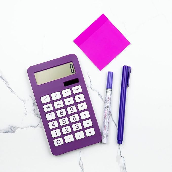 JAM PAPER Desktop Calculator - 10 Digit LCD Display - 3 3/4 x 6 3/4 Inches - Pink & Purple Combo - Bulk 10/Pack