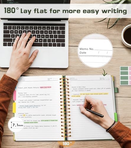 Hardcover Spiral Notebook Journal with Removable Dividers Tabs, 300 Pages Organizer Notebooks for Work School, Leather 5 Subject Notebook College Ruled, 8"x10" Large Lined Journal for Women，Sage