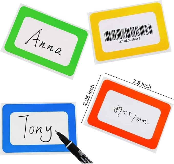 Plain Name Tags Stickers Colorful Border All Purpose Labels - 400 Stickers, Strong Adhesive (3.5 x 2.25 inch)