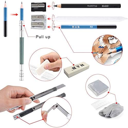 33 Piece Professional Art Kit Drawing Pencils with Sketch Kit, Charcoal Pencils, Graphite Pencils, Erasers with Kit Bag