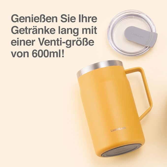 LocknLock Metro Mug, Premium 18/8 Stainless Steel Metal, Double Wall Insulated, Portable Coffee Cup with Lid and Handle for Hot and Cold Drinks, Blue, 20 oz