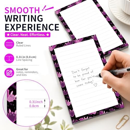 Lined Sticky Notes 4x6 in, 2 Pack Large Cute Notepads with Lines Self-Stick Note Pad, Funny Memo Pads Strong Adhesive for Office, Home Cute Purple Bats