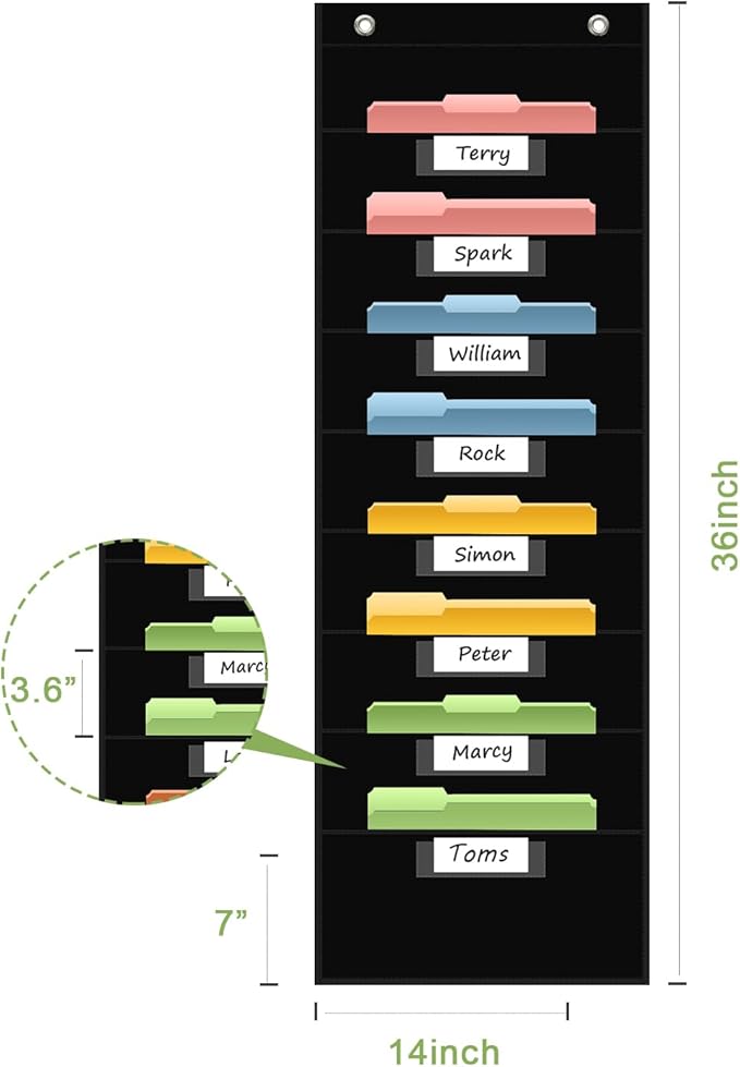 ANCOMEDO 8 Pockets File Storage Pocket Chart with 8 Nametag Pockets,Hanging Wall File Organizer for Classroom and Office Use, Keeps assignments, Files, scrapbooks, and Papers neatly Organized.