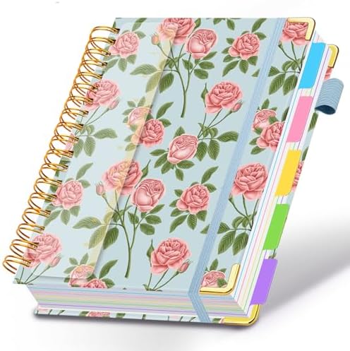 Spiral Journal Notebooks for Work, 300 Pages 5 Subject Notebook College Ruled with Dividers & Tabs, A4 Notebook Journal for Women Students Note-Taking and Organizer (Blushing Rose)