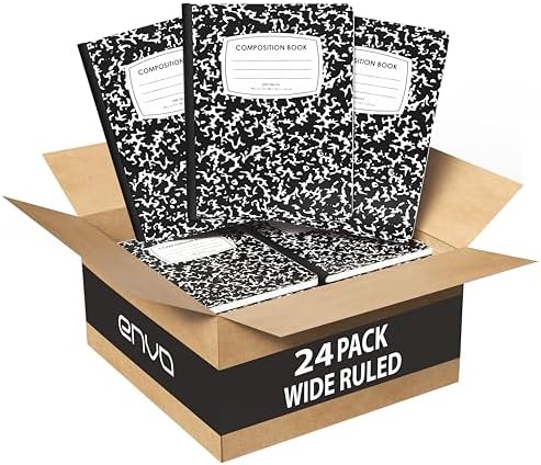 ENVO Composition Notebooks, Wide Ruled Composition Notebook, Black Marble Covers Composition Notebook, 100 sheets (24 Pack, Wide Ruled)