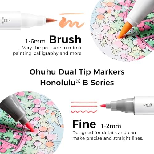 Ohuhu Alcohol Markers Brush& Fine 48 Pastel Colors for Adults Cozy Coloring