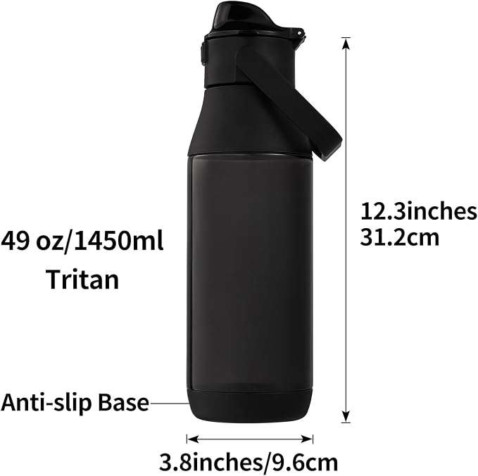 49oz Motivational Sports Water Bottle with Handle - Tritan, BPA Free, Leakproof, Wide Mouth, Fast-Flow Spout Lid for Gym, School, Office, Travel