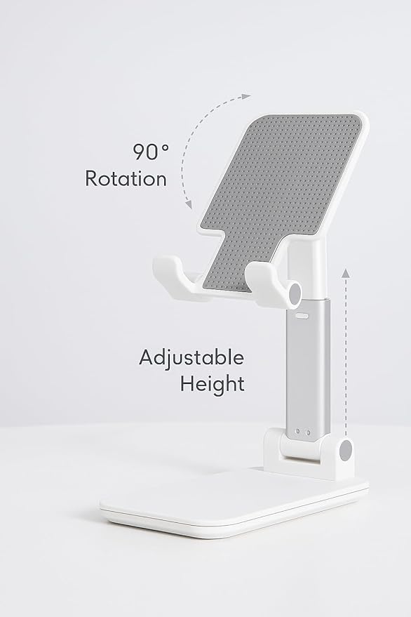 Cell Phone Stand for Desk, Adjustable iPhone Holder, Extendable Desktop Phone Stand, Portable Device Stand (White)