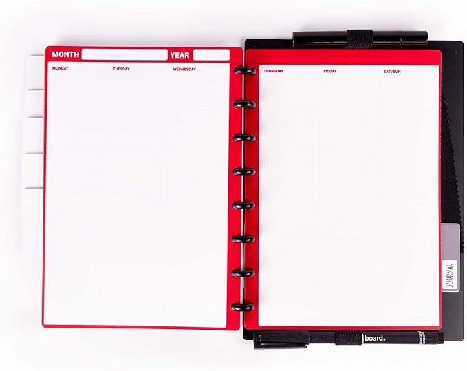 Modubooq - 32 red monthly reusable discbound duratech3 pages - inserts with month planners for smart notebook - A5