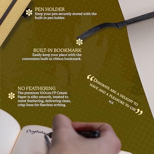Dingbats* Wildlife Dotted Writing Journal Notebook A5 - Vegan Leather Hardcover - Ideal for Work, Travel - Pocket, Elastic Closure, & Bookmark