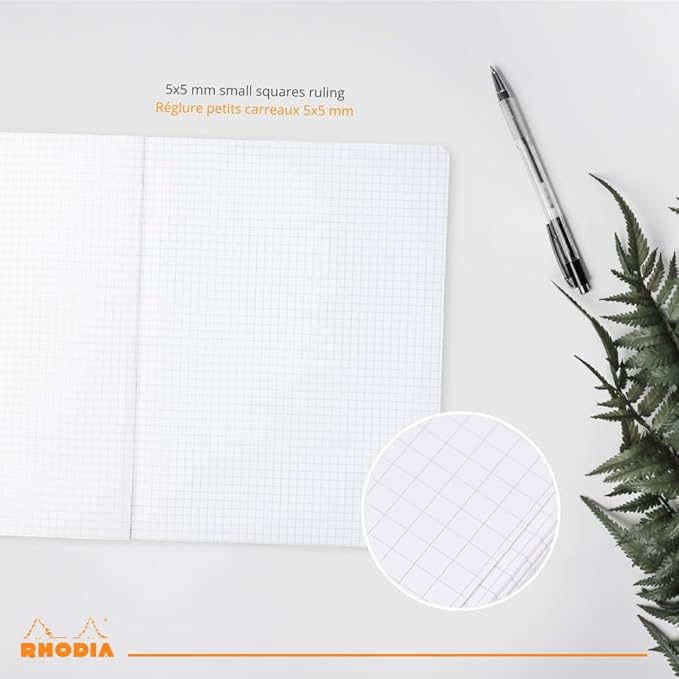 Clairefontaine 119228C Notebook 160 Pages 19 x 25 cm 80 g Small Squares Coated Cover Rhodia Orange
