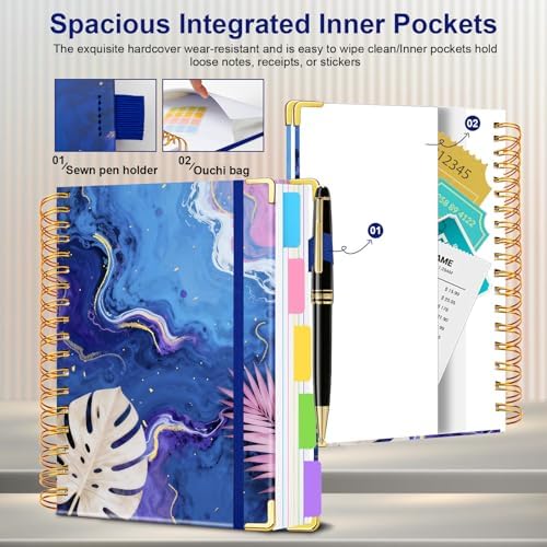 Spiral Journal Notebooks for Work, 300 Pages 5 Subject Notebook College Ruled with Dividers & Tabs, A4 Notebook Journal for Women Students Note-Taking and Organizer (Tropical Monstera)