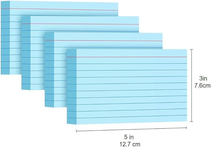 YIZUUN Blue Index Cards 3x5, 200 Pack, Ruled Index Cards, Flash Cards for Studying, Heavy Note Cards for Office, Home and School, 4 Packs of 50