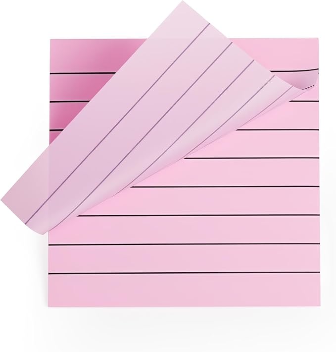 2 Pads, 100 Sheets, Clear Transparent Lined Sticky Notes 3x3 In, Cute Self-Stick Notes, See Through Translucent, Easy to Post Notepad, Study Supplies, Office Products, Reusable Waterproof, Pink