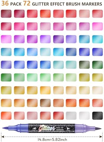 72 Colors 36 Pack Glitter Markers Pens Sparkle Markers Dual Brush Tip