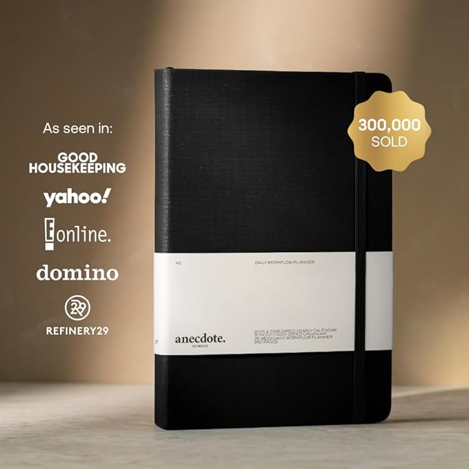 Anecdote Daily Planner w/ 2026-2027 Calendar | Start Anytime 26 Weeks Undated | 1 Page per Day | 8.5" x 5.2" | Hardcover To-Do List Organizer, Plan Your Success, Achieve Productivity Goals (Black)