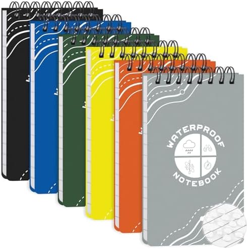 Thboxes 6-Pack Waterproof Pocket Notebook, 3" x 5" Top Spiral Small Notepad