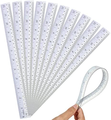 36 Pack Clear Flexible Ruler 12 Inch Plastic Bendable Ruler 12 in/ 30cm Shatter Resistant Straight Flexible Clear Rulers with Inches and Centimeters for Student Teacher School Office Home Use