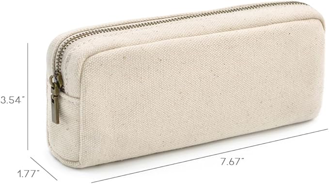 Pencil Pen Case, Canvas Pencil Pouch Big Capacity Pen Bag with Zipper Durable Stationary Storage Bag for Adult Students Officers
