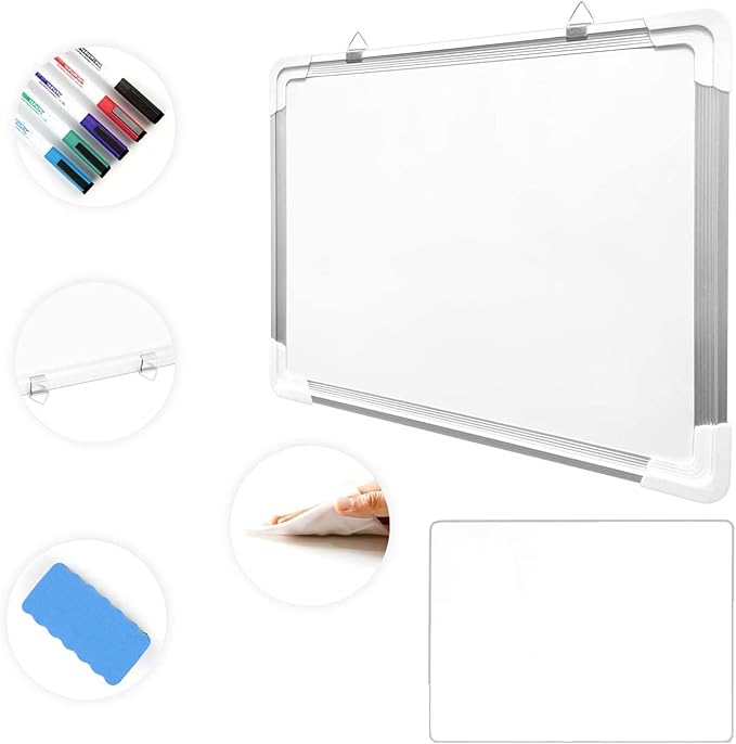 Dry Erase Board for Wall, 15"x12" Hanging Whiteboard with 5 Dry Erase Magnetic Markers and Mini White Double-Sided Lap Board for Office, School, Students, Kids, Home