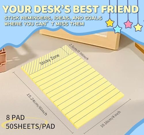 400 Sheet Lined Sticky Notes,4x6in Large Post,Clean Remove for School,Home