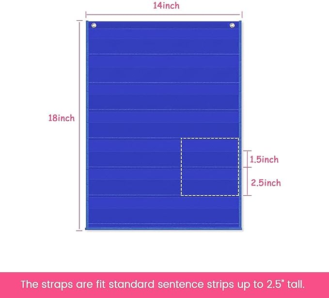 Auchq Magnetic Pocket Chart,Standard Pocket Chart with 7+1 Pockets,14 Double-Sided Dry-Eraser Cards for Daily Schedule,Class Demonstrations,Classroom Office Home Activities (Blue)