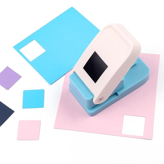 2 Pcs Craft Hole Punch, 1X0.8 inch Rectangular Postage Stamp Punches & 1" Square Hole Punches, Lever Action Puncher for Paper Crafting Scrapbooking DIY Projects Arts Crafts Supplies Scrapbook Decors