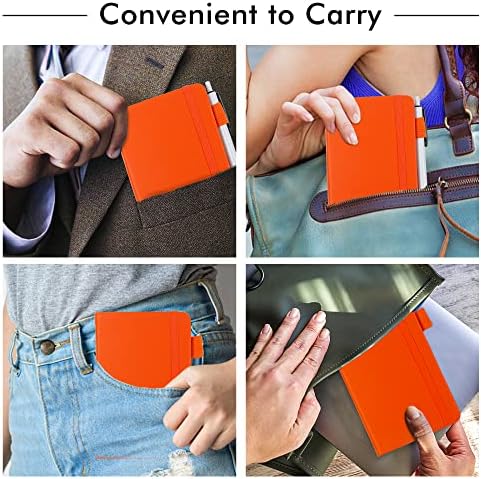 feela 3 Pack Pocket Notebook Journals with 3 Black Pens, A6 Mini Cute Small Journal Notebook Bulk Hardcover College Ruled Notepad with Pen Holder for Office School Supplies, 3.5”x 5.5”, Orange