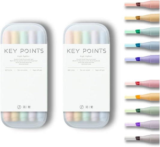 Dual-Tip Highlighters, Free Pencil Case, Chisel Tip & Fineliner Tip, No Bleed Up, Pestal Quick-Drying Highlighter (Makaron+Pastel)