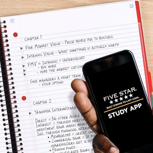 Five Star Advance Spiral Notebook + Study App, 5 Subject, College Ruled Paper, 8-1/2" x 11", 200 Sheets, Spiral Guard, Movable Tabbed Dividers, Fire Red (73146) (Pack of 6)