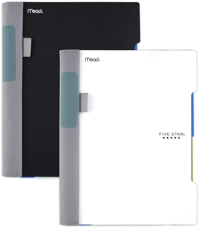 Five Star Advance Spiral Notebooks, 2 Subject, College Ruled Paper, 100 Sheets, 9-1/2" x 6", Black, White, 2 Pack (38636)