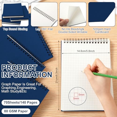 Engrowtic 24 Pack Graph Paper Spiral Notebook A5,Blue